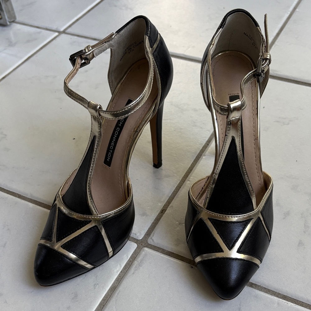 French Connection Black and Gold Heels